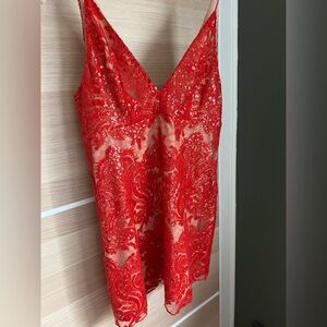 Red Beaded Free People Mini Dress